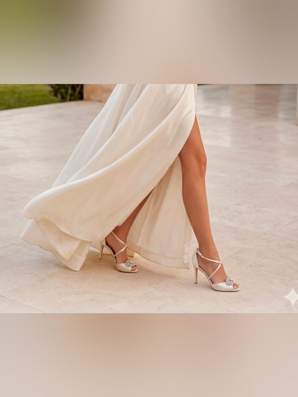 Badgley Mischka Ivory Satin Embellished Peep-Toe Heels